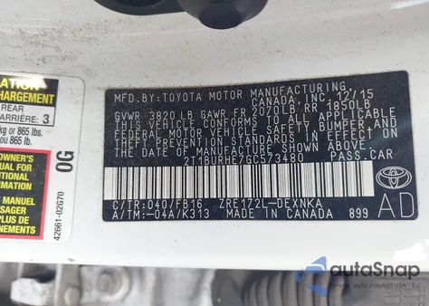 2016 Toyota Corolla Le from USA, damaged, VIN 2T1BURHE7GC573480